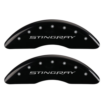 MGP 4 Caliper Covers Engraved Front & Rear Stingray Black finish silver ch MGP