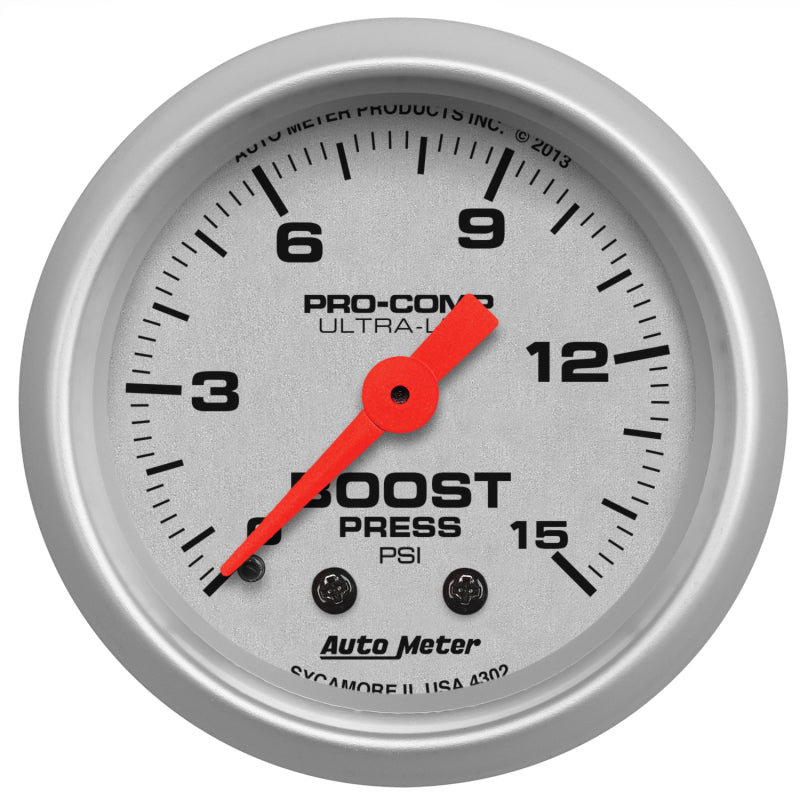 Autometer Ultra-Lite 52mm 0-15 PSI Mechanical Boost Gauge