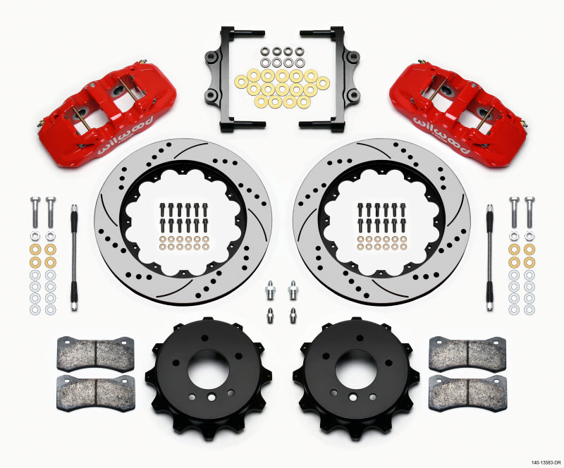 Wilwood AERO4 Rear Kit 14.00 Drilled Red 2007-2011 BMW E90 Series w/Lines Wilwood
