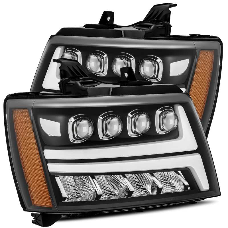 AlphaRex 07-13 Chevy Avalanche NOVA LED Proj Headlights Plank Style Matte Black w/Activ Light/DRL - eliteracefab.com