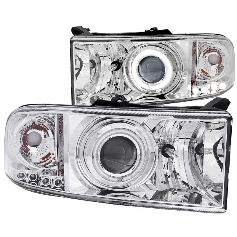 ANZO USA Dodge Ram W/O Sport Package Projector Headlights W/ Halo Chrome; 1994-2001 - eliteracefab.com