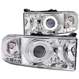 ANZO USA Dodge Ram W/O Sport Package Projector Headlights W/ Halo Chrome; 1994-2001