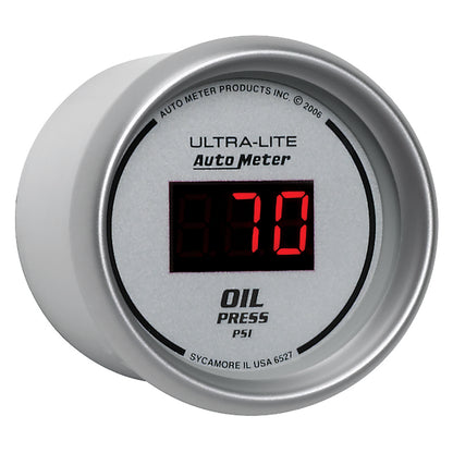 Autometer Ultra-Lite 2-1/16in 100PSI Silver Dial Digital Oil Pressure Gauge w/ Red LED 6527