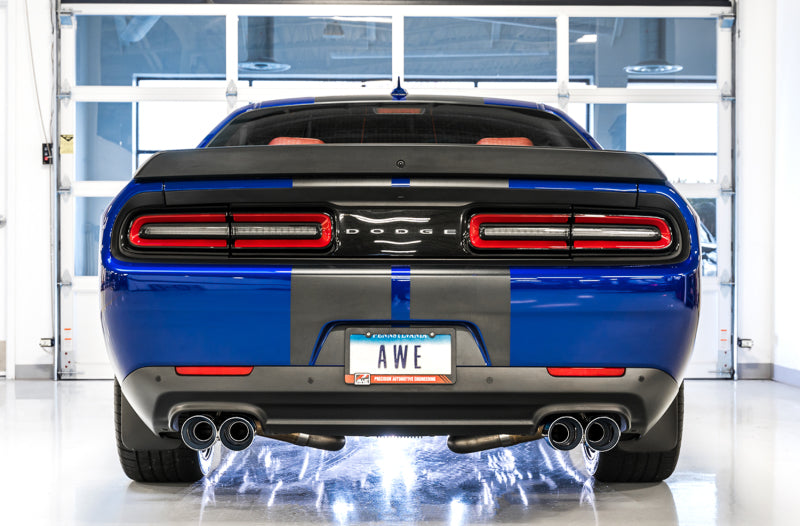 AWE Tuning 2017+ Challenger 5.7L Touring Edition Exhaust - Non-Resonated - Chrome Silver Quad Tips AWE Tuning