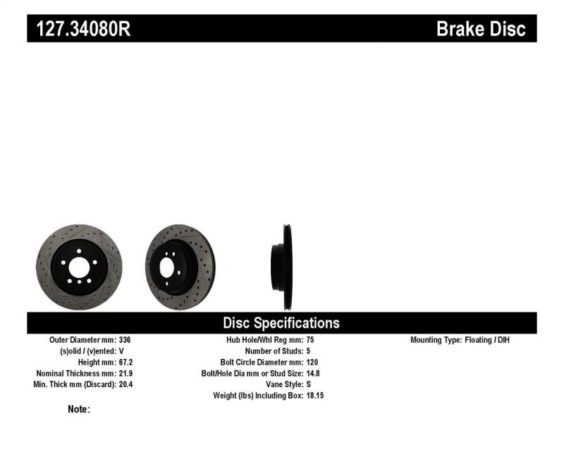 StopTech 06 BMW 330 / 07-09 BMW 335 Slotted & Drilled Right Rear Rotor - eliteracefab.com