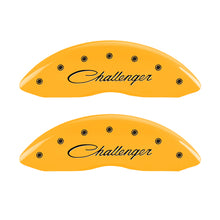 Load image into Gallery viewer, MGP 4 Caliper Covers Engraved Front Cursive/Challenger Engraved Rear RT Yellow finish black ch MGP