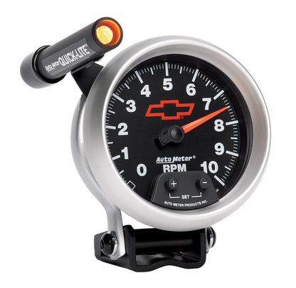 Autometer GM Red Bowtie Black 3-3/4in 0-10000 RPM Pedestal Mount Tachometer Quick-Lite 3690-00406