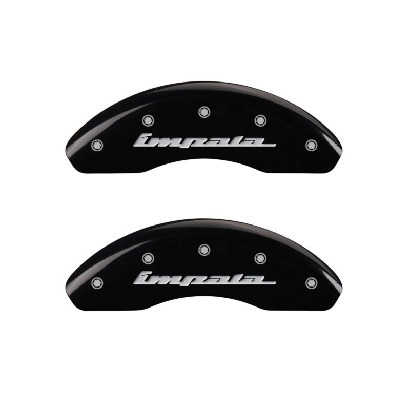 MGP 4 Caliper Covers Engraved Front & Rear Impala Black finish silver ch - eliteracefab.com