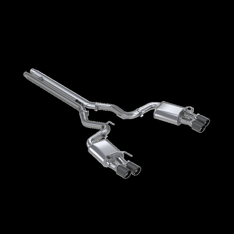 MBRP 18-20 Ford Mustang GT 5.0 w/ Quad Tip Active Exhaust Cat Back Split Rear T304 w/ Carb Fib Tips - eliteracefab.com