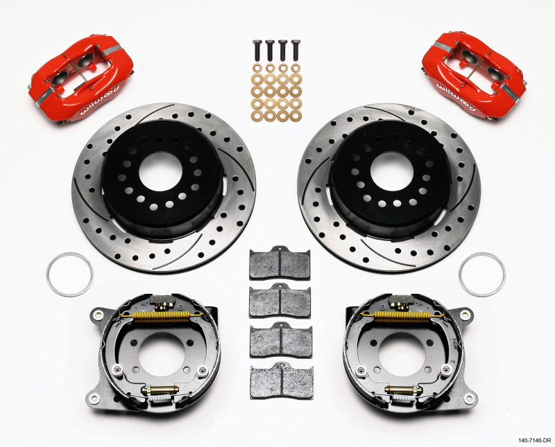 Wilwood Forged Dynalite P/S Park Brake Kit Drilled Red Ford 8.8 w/2.5in Offset-5 Lug - eliteracefab.com