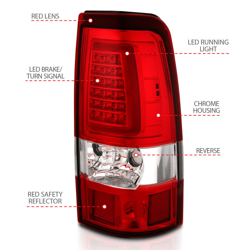 ANZO 2003-2006 Chevy Silverado 1500 LED Taillights Plank Style Chrome With Red/Clear Lens - eliteracefab.com