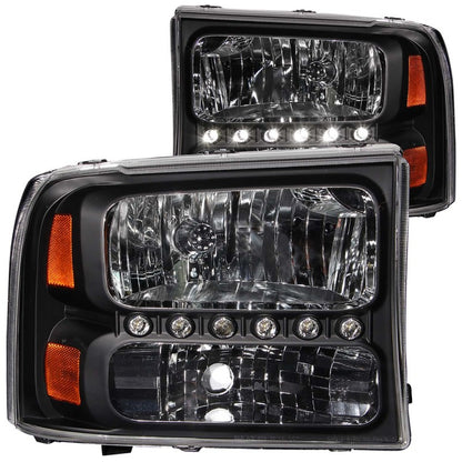 ANZO USA Ford Excursion Crystal Headlights Black W/ Led 1pc; 2000-2004 - eliteracefab.com