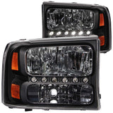 ANZO USA Ford Excursion Crystal Headlights Black W/ Led 1pc; 2000-2004