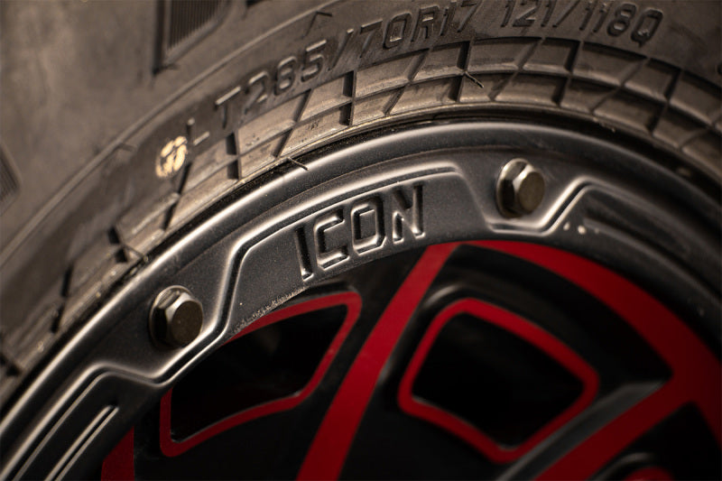 ICON Victory 17x8.5 5x4.5 0mm Offset 4.75in BS Satin Black w/Red Tint Wheel