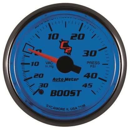 Autometer C2 52mm 30 In Hg-Vac/45 PSI Mechanical Vacuum/Boost Gauge 7108