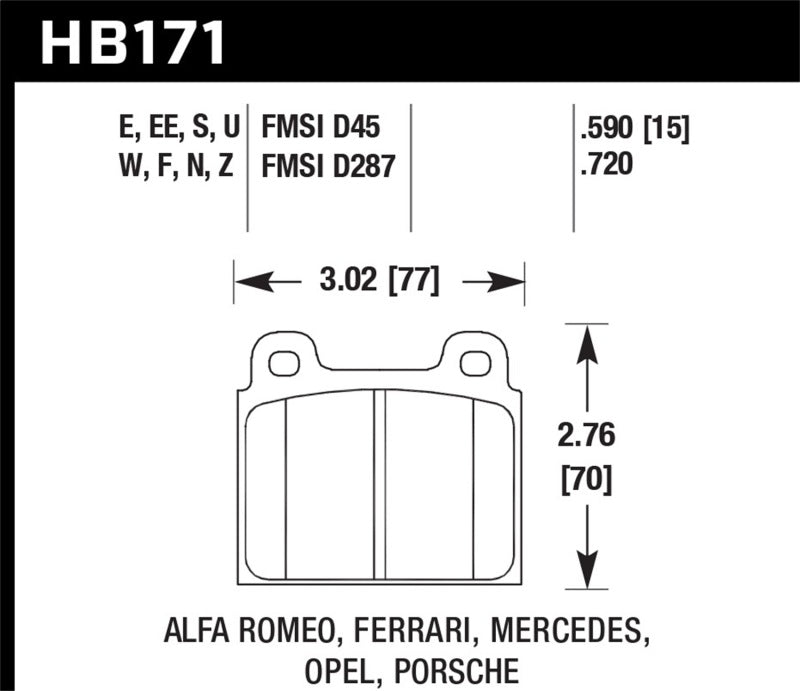 Hawk Performance DTC-70 Front Brake Pads - HB171U.590 Hawk Performance