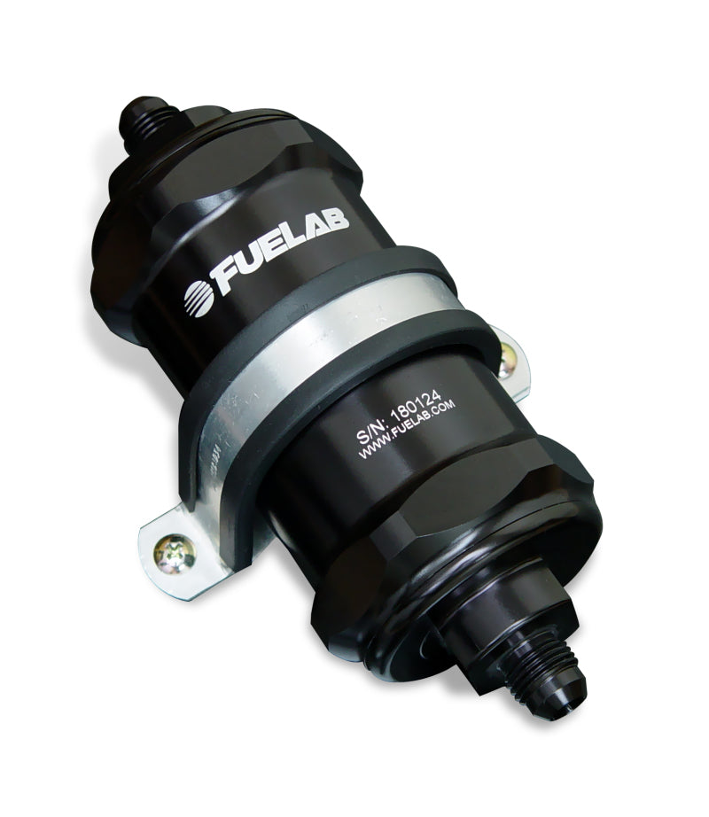 Fuelab 818 In-Line Fuel Filter Standard -10AN In/Out 100 Micron Stainless - Black - eliteracefab.com