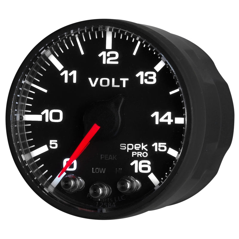 AutoMeter Gauge Voltmeter 2-1/16in. 16V Stepper Motor W/Peak & Warn Blk/Blk Spek-Pro