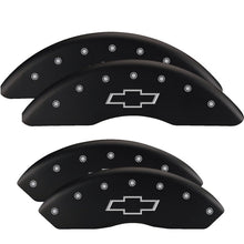 Load image into Gallery viewer, MGP 4 Caliper Covers Engraved Front &amp; Rear With stripes/Journey Black finish silver ch MGP