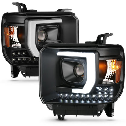 ANZO 2014-2015 Gmc Sierra 1500HD Projector Plank Style Headlight Black W/ Drl - eliteracefab.com