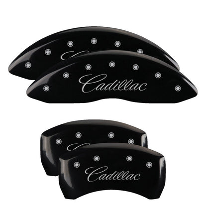 MGP 4 Caliper Covers Engraved Front & Rear Cursive/Cadillac Black finish silver ch MGP