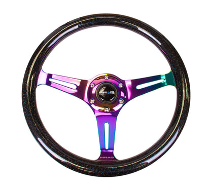 NRG Classic Wood Grain Galaxy Edition Steering Wheel 350mm Neochrome 3-Spokes Black Sparkled - eliteracefab.com