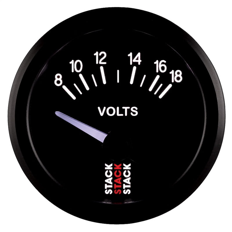Autometer Stack Instruments 52mm 8-18V Electric Battery Voltage Gauge - Black ST3216