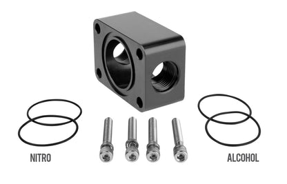 Aeromotive 11739 spur gear pump distribution block with dual AN-08 ports