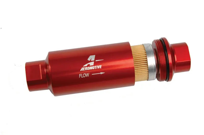 Aeromotive 12301 10 micron in-line fuel filter with ORB-10 ports red anodized