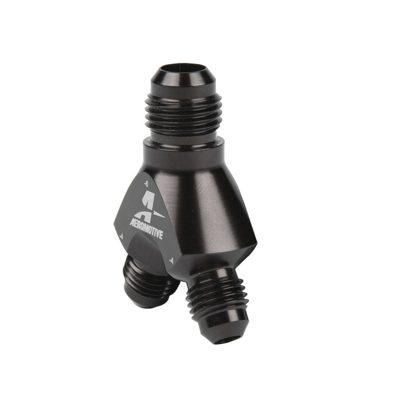 Aeromotive 15671 AN-06 to dual AN-04 Y-block fuel fitting