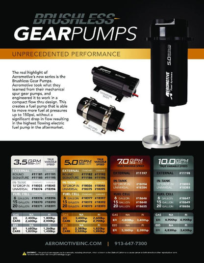 Aeromotive 18374 3.5 GPM brushless spur gear universal in-tank fuel pump