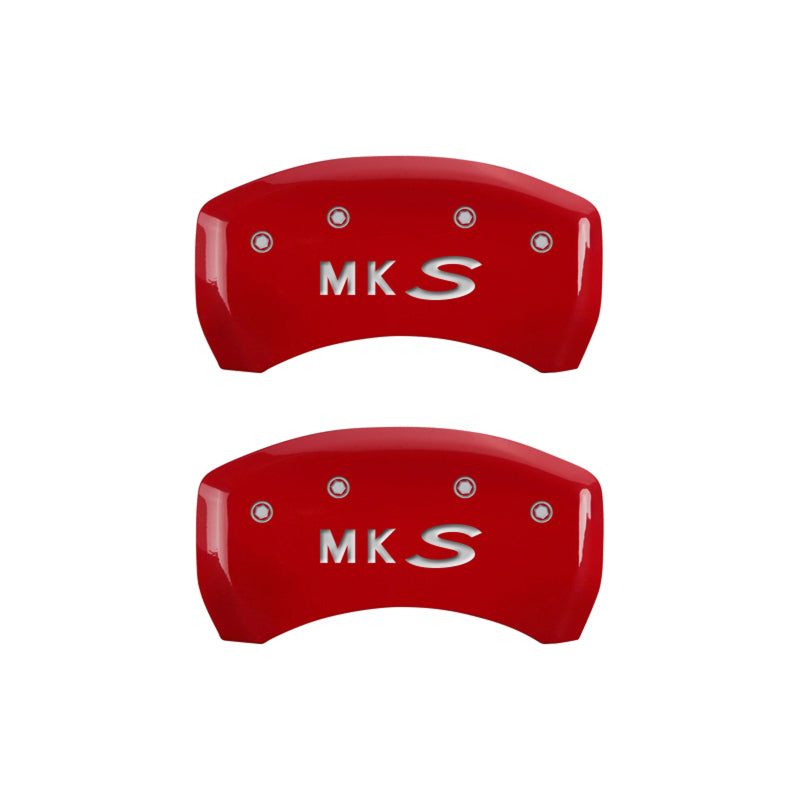 MGP 4 Caliper Covers Engraved Front Lincoln Engraved Rear MKS Red finish silver ch MGP