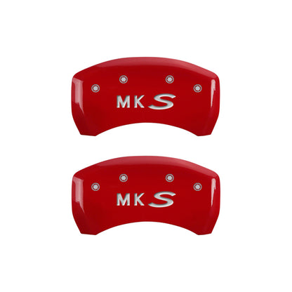 MGP 4 Caliper Covers Engraved Front Lincoln Engraved Rear MKS Red finish silver ch MGP