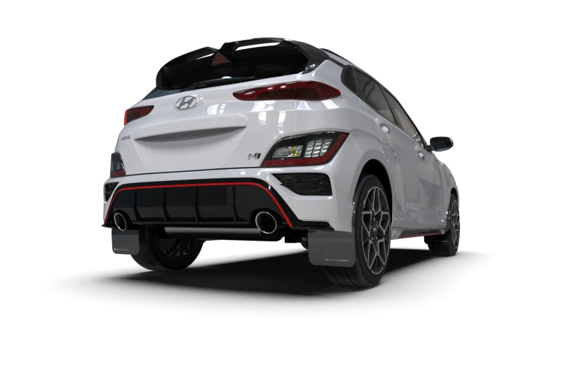 Rally Armor 2022 Hyundai Kona N Black UR Mud Flap w/ White Logo - eliteracefab.com