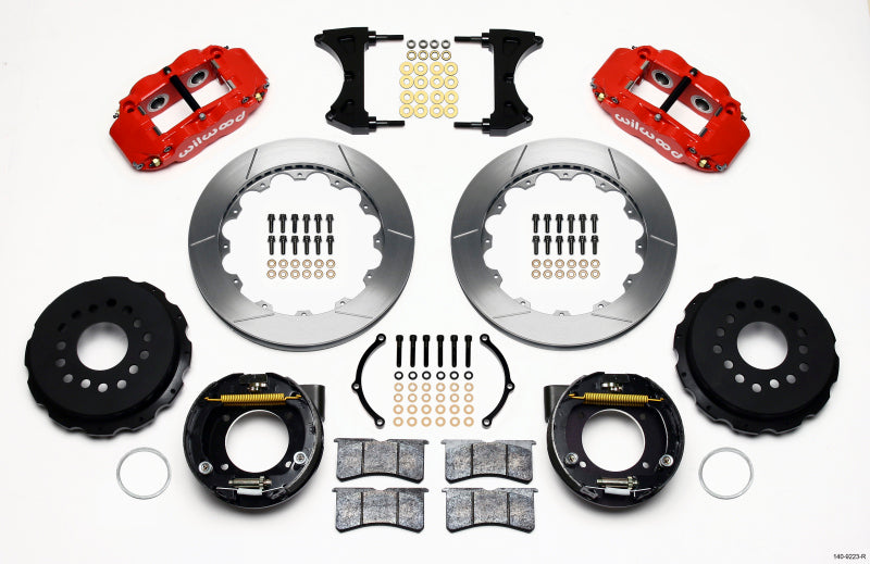 Wilwood Narrow Superlite 4R Rear P-Brk Kit 12.88in Red Ford 8.8 w/2.5in Offset-5 Lug Wilwood