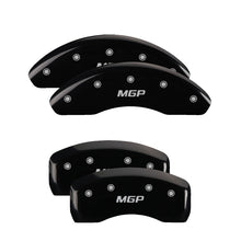 Load image into Gallery viewer, MGP 4 Caliper Covers Engraved Front &amp; Rear MGP Black Finish Silver Char 2018 Hyundai Santa Fe Sport