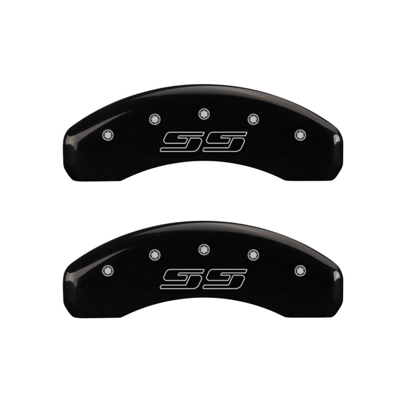 MGP 4 Caliper Covers Engraved Front & Rear Avalanche style/SS Black finish silver ch MGP