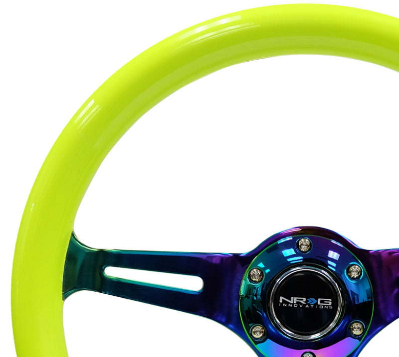 NRG Classic Wood Grain Steering Wheel (350mm) Neon Yellow Color w/Neochrome Spokes - ST-015MC-NYW