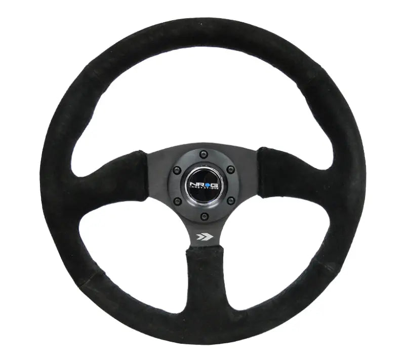 NRG Reinforced Steering Wheel 350mm Sport Suede Racing 2.5 Inch Deep Comfort Grip, 5mm thick matte black spoke - eliteracefab.com