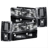 ANZO 88-98 Chevrolet C1500 Crystal Headlights Black Housing w/ Signal and Side Marker Lights