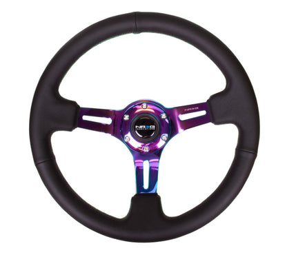 NRG Reinforced Sport Steering Wheel 350mm 3 Inch Deep Black Spoke Suede Black Stitch Black Center Mark - eliteracefab.com