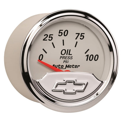 Autometer Chevy Vintage Bowtie 2-1/16in 0-100PSI Electronic Oil Pressure Gauge 1327-00408