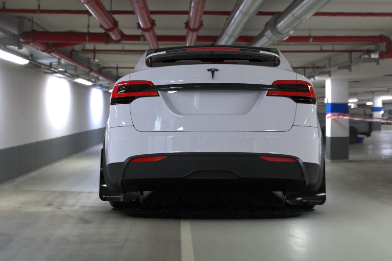 Rally Armor 2022 Tesla Model X Black UR Mud Flap w/ White Logo - eliteracefab.com