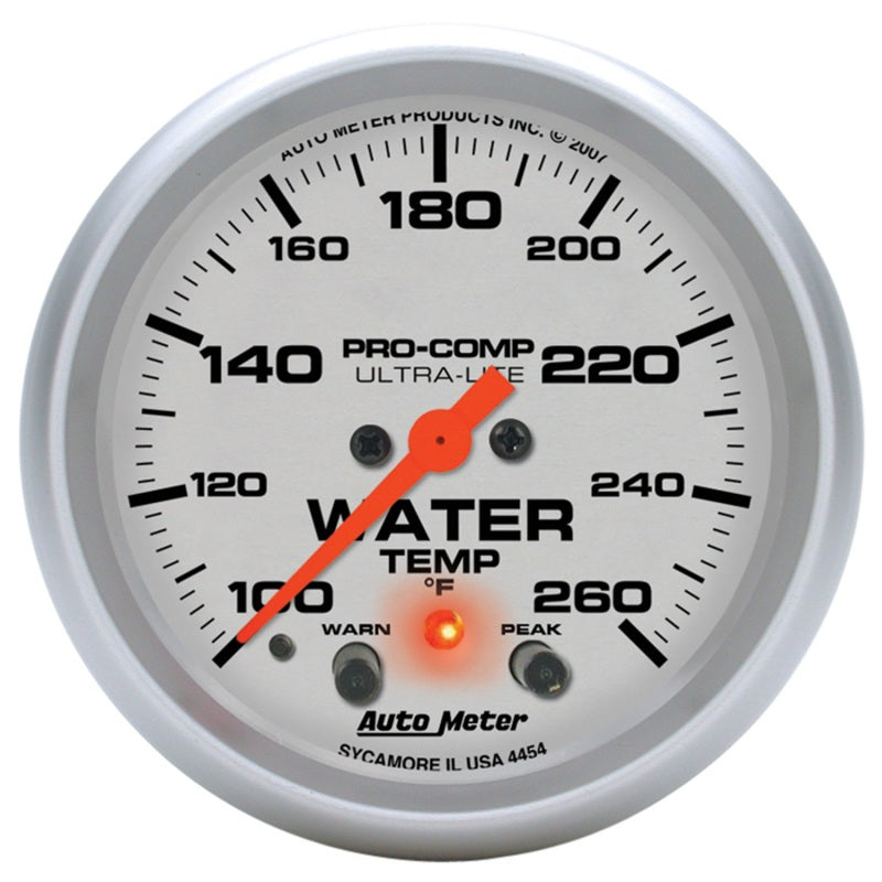 Autometer 66.7mm 100-260 degree F Full Sweep Electronic w/ Peak and Warning Water Temperature Gauge 4454