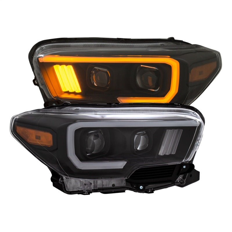 ANZO 2016-2017 Toyota Tacoma Projector Headlights w/ Plank Style Switchback Black w/ Amber - eliteracefab.com