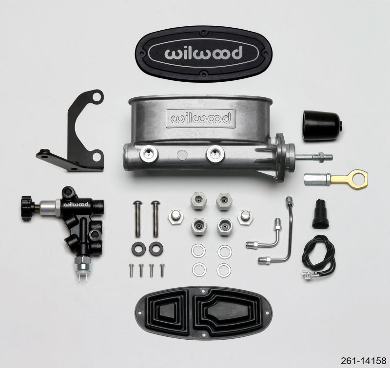 Wilwood HV Tandem M/C Kit w L/H Bracket & Prop Valve - 15/16in Bore-W/Pushrod - Early Mustang - eliteracefab.com