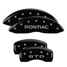 Load image into Gallery viewer, MGP 4 Caliper Covers Engraved Front Pontiac Engraved Rear GTO Black finish silver ch MGP