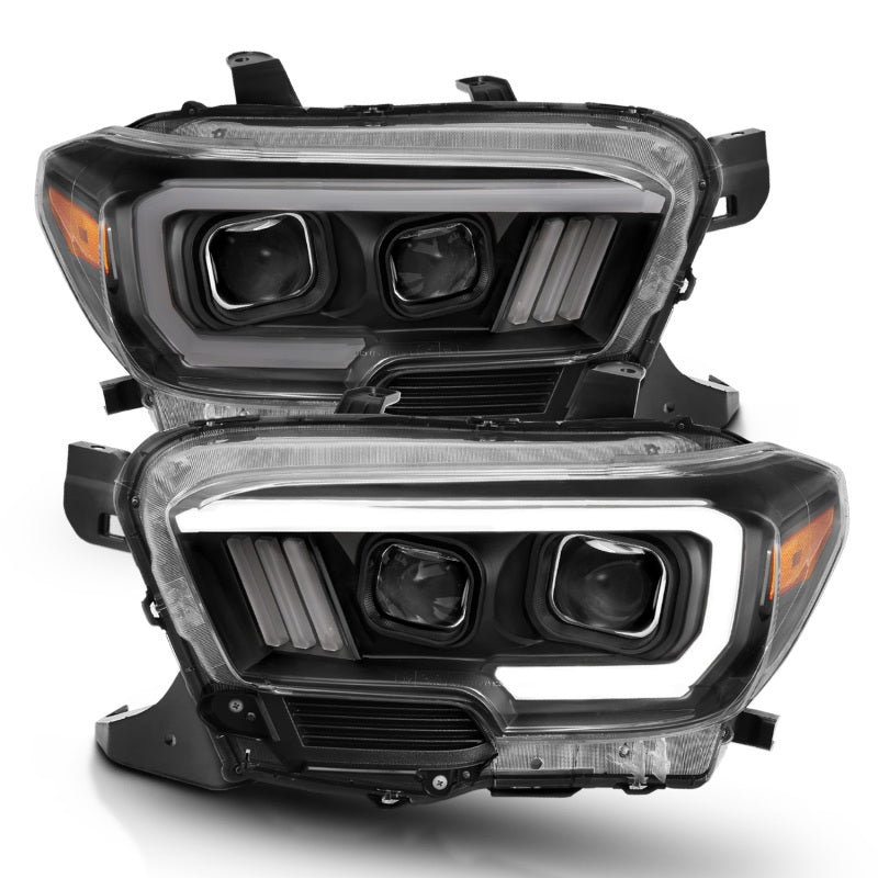 ANZO 2016-2017 Toyota Tacoma Projector Headlights w/ Plank Style Switchback Black w/ Amber - eliteracefab.com