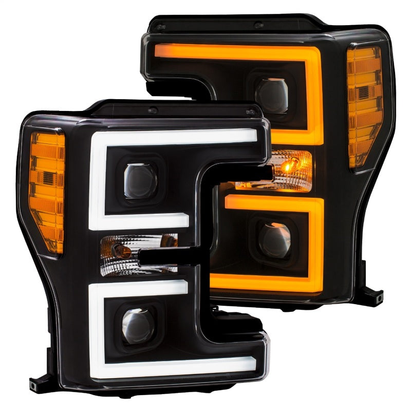 ANZO LED Headlights 17-18 Ford F-250 Super Duty Plank-Style L.E.D. Headlight Black (Pair) - eliteracefab.com