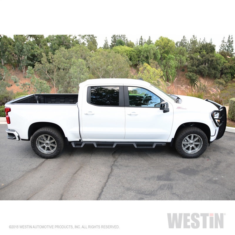 Westin 2019 Chevrolet Silverado/Sierra 1500 (5.5ft) Drop Wheel to Wheel Nerf Step Bars - Txt Black - eliteracefab.com